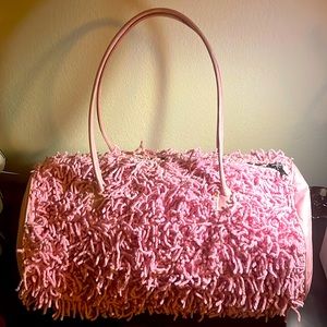 Julie Feldman Pink Shag Duffel Bag Very Unique Shoulder Bag with Leather Straps
